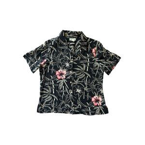 Vintage Tommy Bahama Tropical‎ Floral Button Front Shirt 100% Silk Size Large